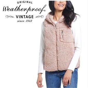 WEATHERPROOF VINTAGE Sherpa Hooded Vest Teddy Light Pink Mauve Rose Plush Wmn XS